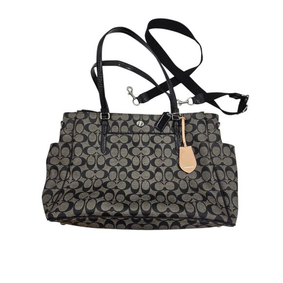 COACH Peyton Black Logo Coated Travel Tote Baby Diaper Bag F25741 Pockets GUC - Picture 1 of 16